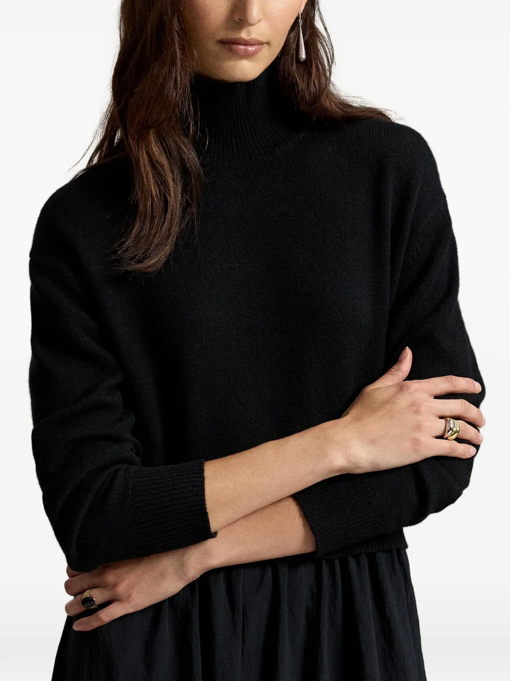 Polo Ralph Lauren Crêpe jurk met wollen lijfje Zwart