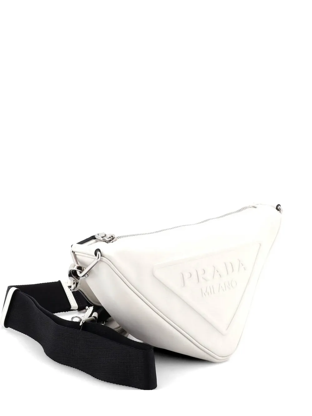 Prada Pre-Owned Borsa a spalla mini in pelle goffrata con logo a triangolo e zip - Bianco