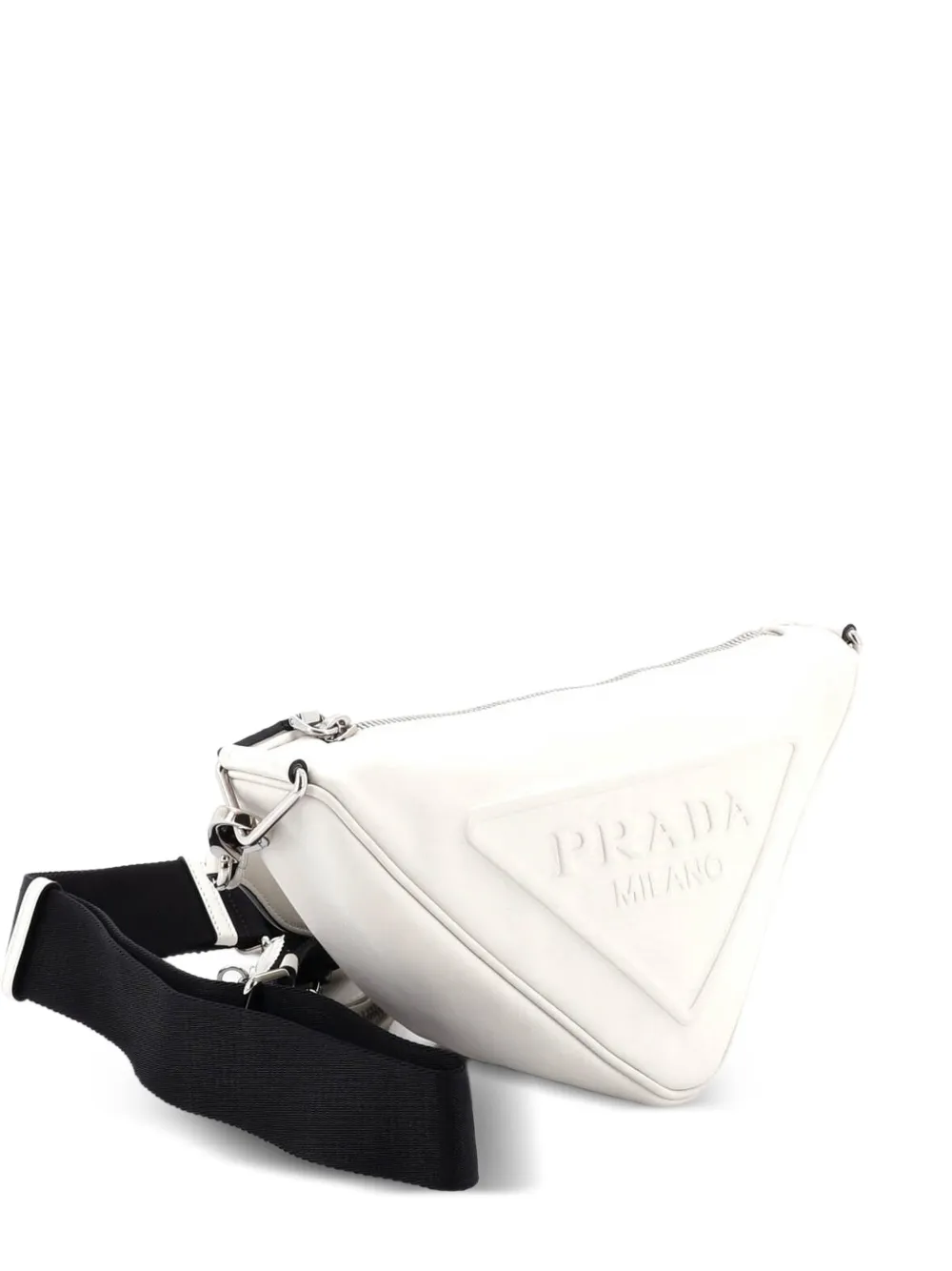 Prada Pre-Owned Borsa a spalla mini in pelle goffrata con logo a triangolo e zip - Bianco