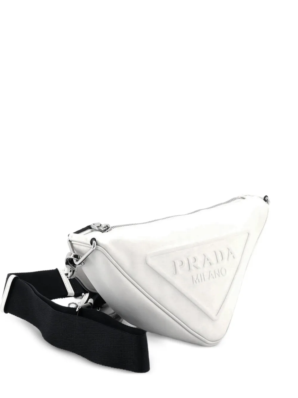 Prada Pre-Owned Mini Schultertasche aus Leder mit Triangel-Logo und Reißverschluss - Weiß