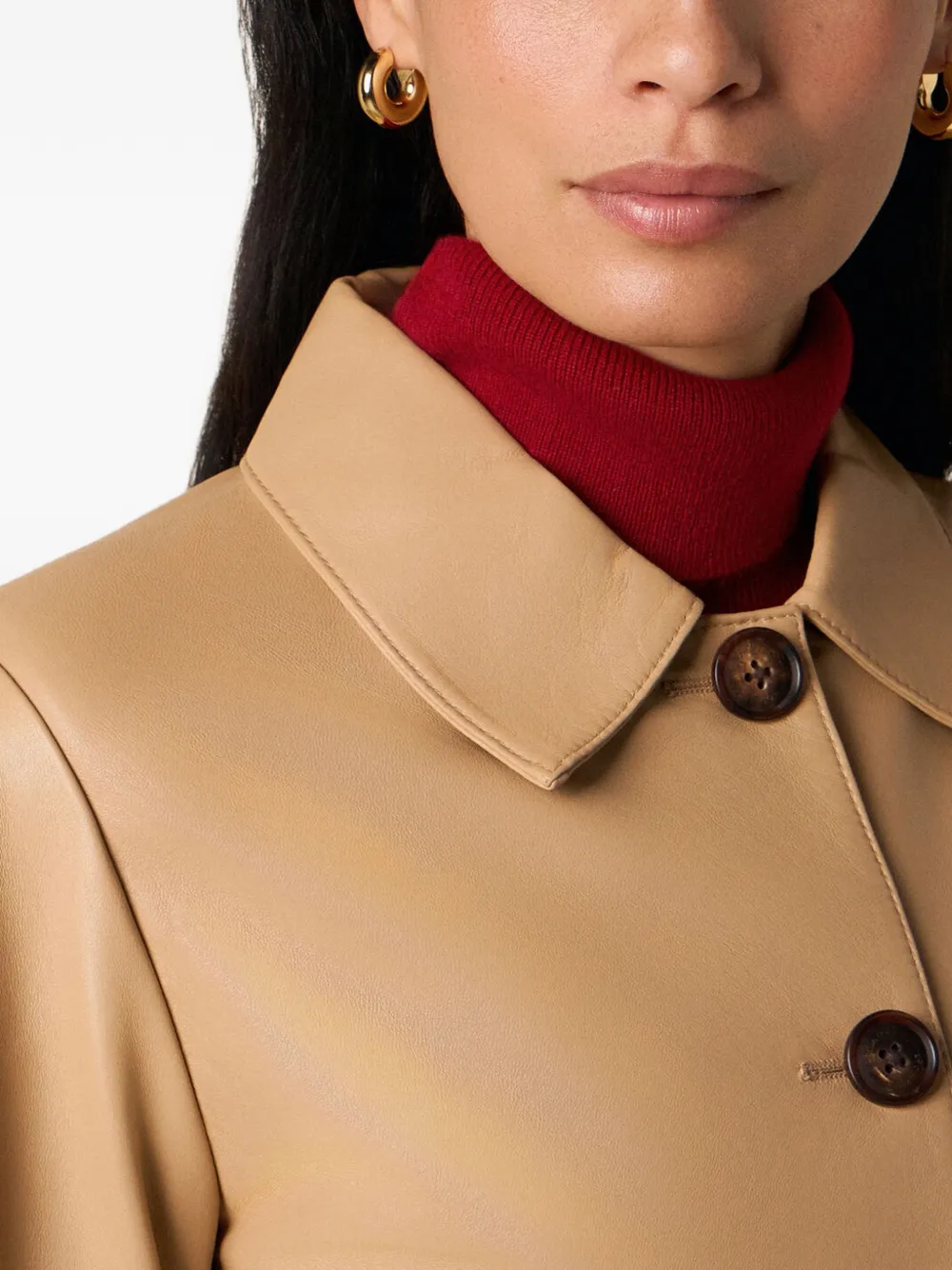 Brooks Brothers Leren jack met blousekraag Beige