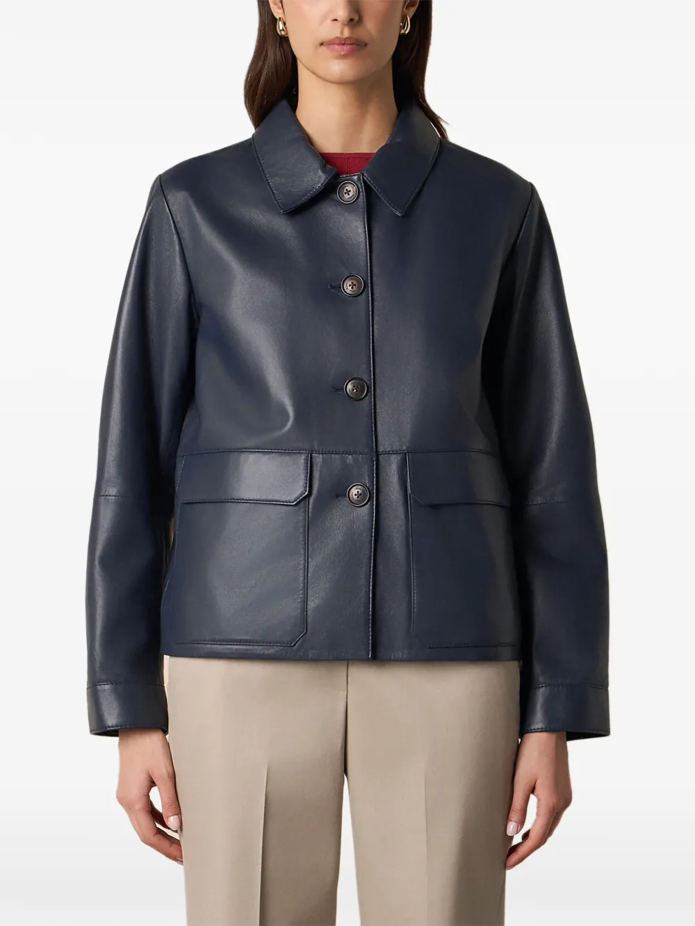 Brooks Brothers patch-pocket leather jacket - Blu