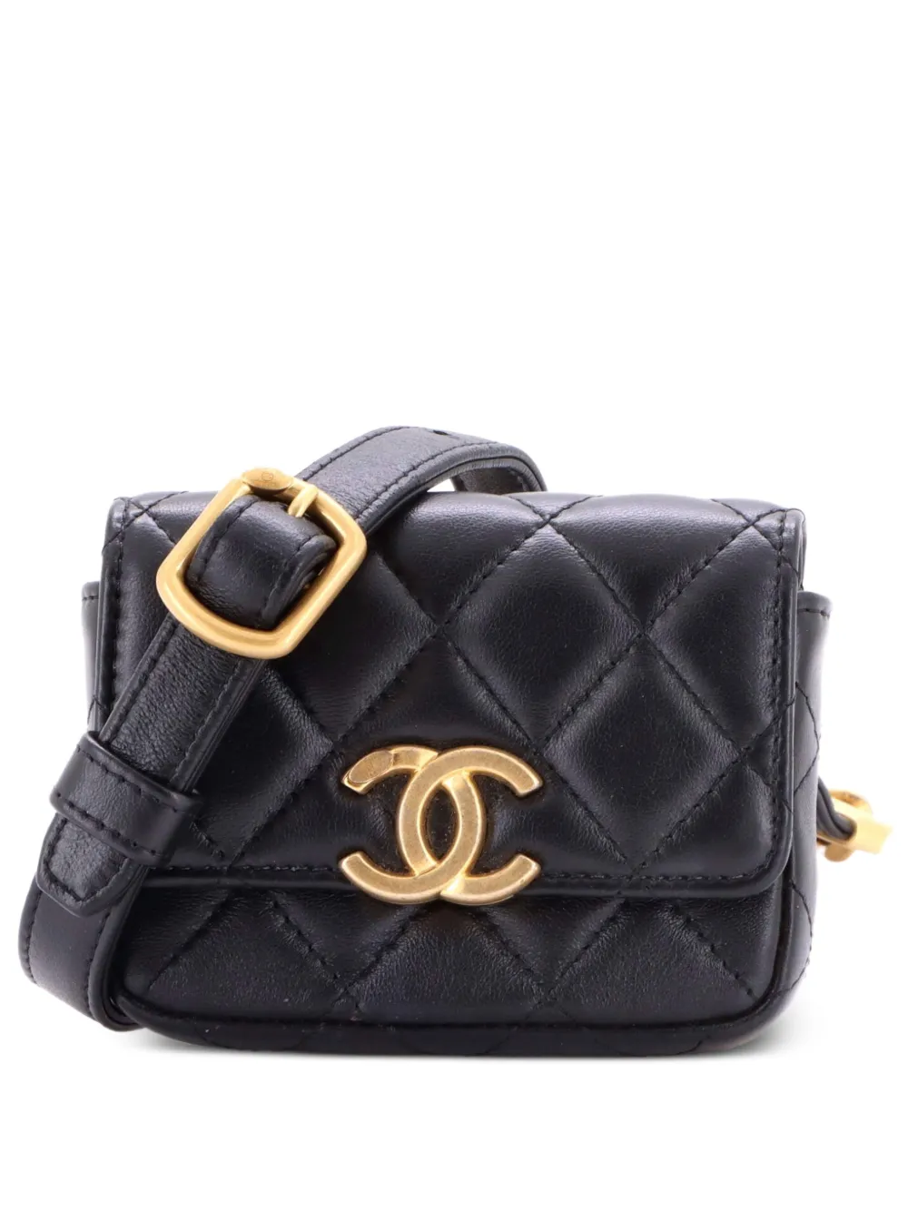 CHANEL Pre-Owned Lacquered Metal CC Flap Card Holder Quilted Lambskin belt bag - Nero