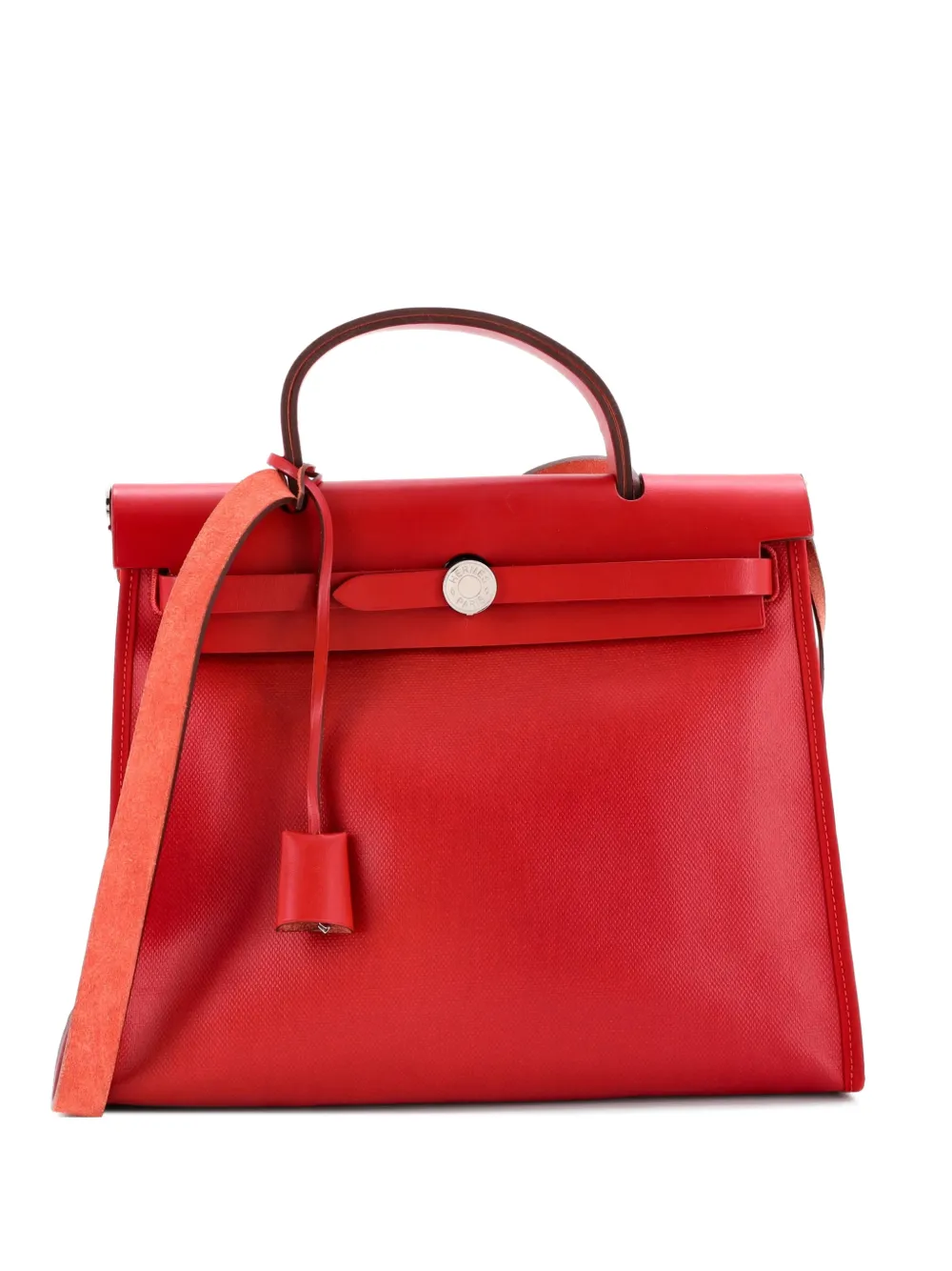 Hermès Pre-Owned Herbag Zip Berline Vache Canvas and Leather 31 shoulder bag - Rosso