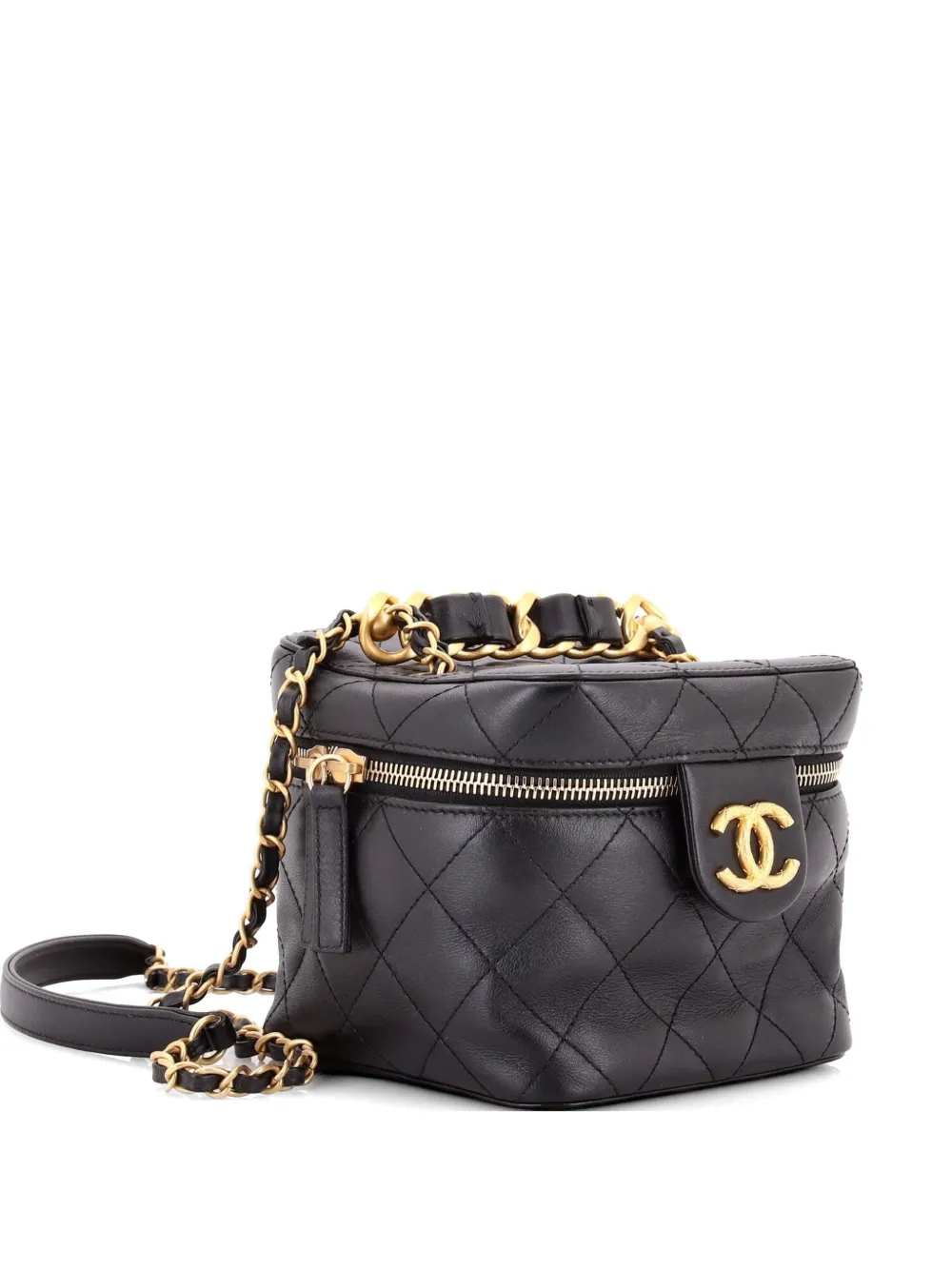 CHANEL Pre-Owned Chain Bar Vanity Case with Chain Quilted Calfskin Small crossbody bag - Nero