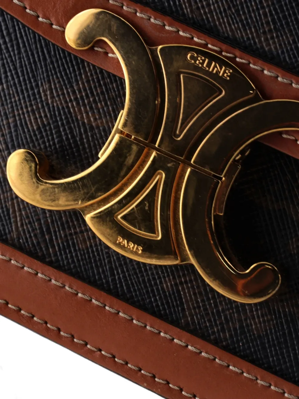 Celine Pre-owned Triomphe Triomphe Coated Canvas Teen Shoulder Bag in Brown, view 5