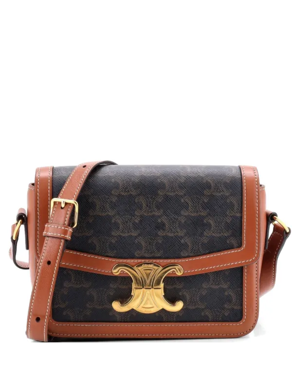 Celine Pre-owned Triomphe Triomphe Coated Canvas Teen Shoulder Bag in Brown