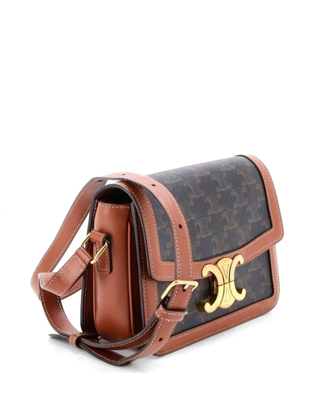 Celine Pre-owned Triomphe Triomphe Coated Canvas Teen Shoulder Bag in Brown, view 3