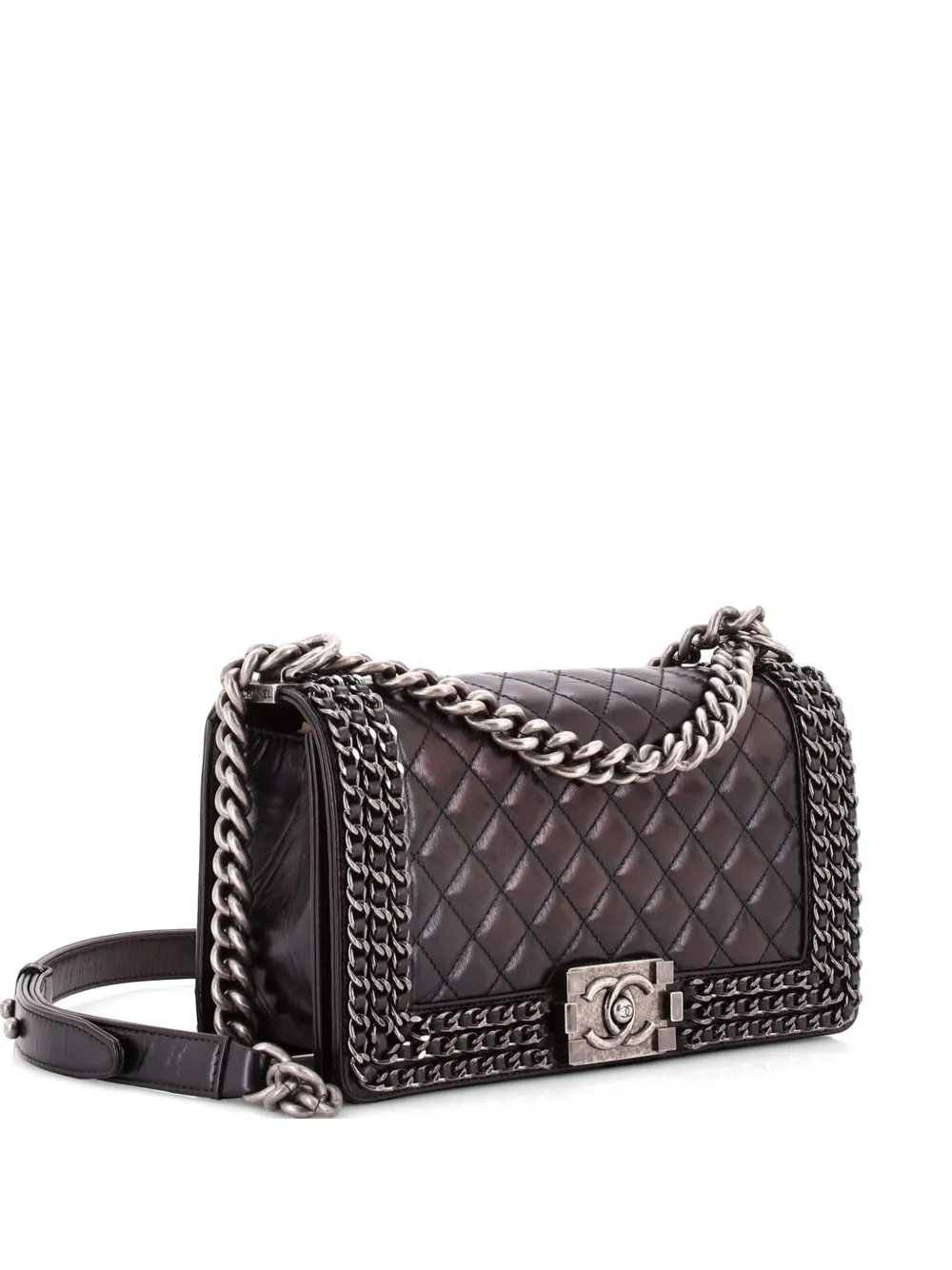 CHANEL Pre-Owned Chained Boy Flap Bag Quilted Glazed Calfskin Old Medium shoulder bag - Nero