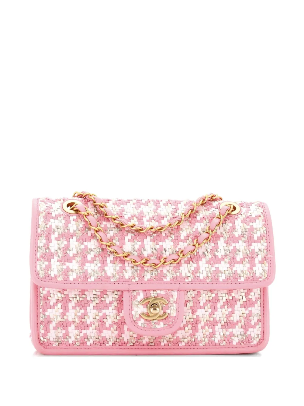 CHANEL Pre-Owned Classic Single Flap Bag Woven Lambskin and Viscose Small shoulder bag - Rosa