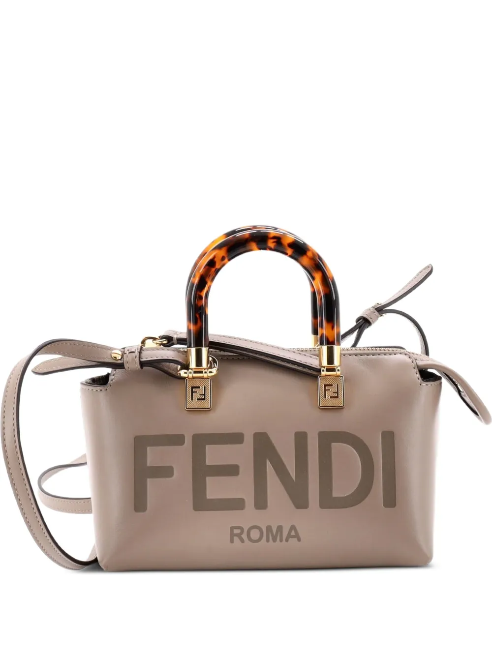 Fendi Pre-Owned Logo By The Way Top Handle Bag Embossed Leather Mini crossbody bag - Marrone