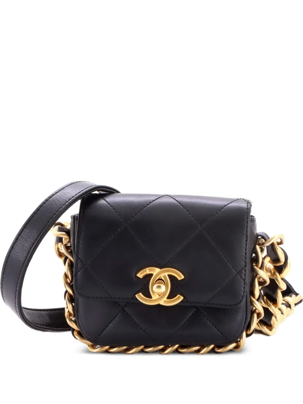 CHANEL Pre-Owned Framing Chain Flap Bag Quilted Calfskin Mini crossbody bag - Nero