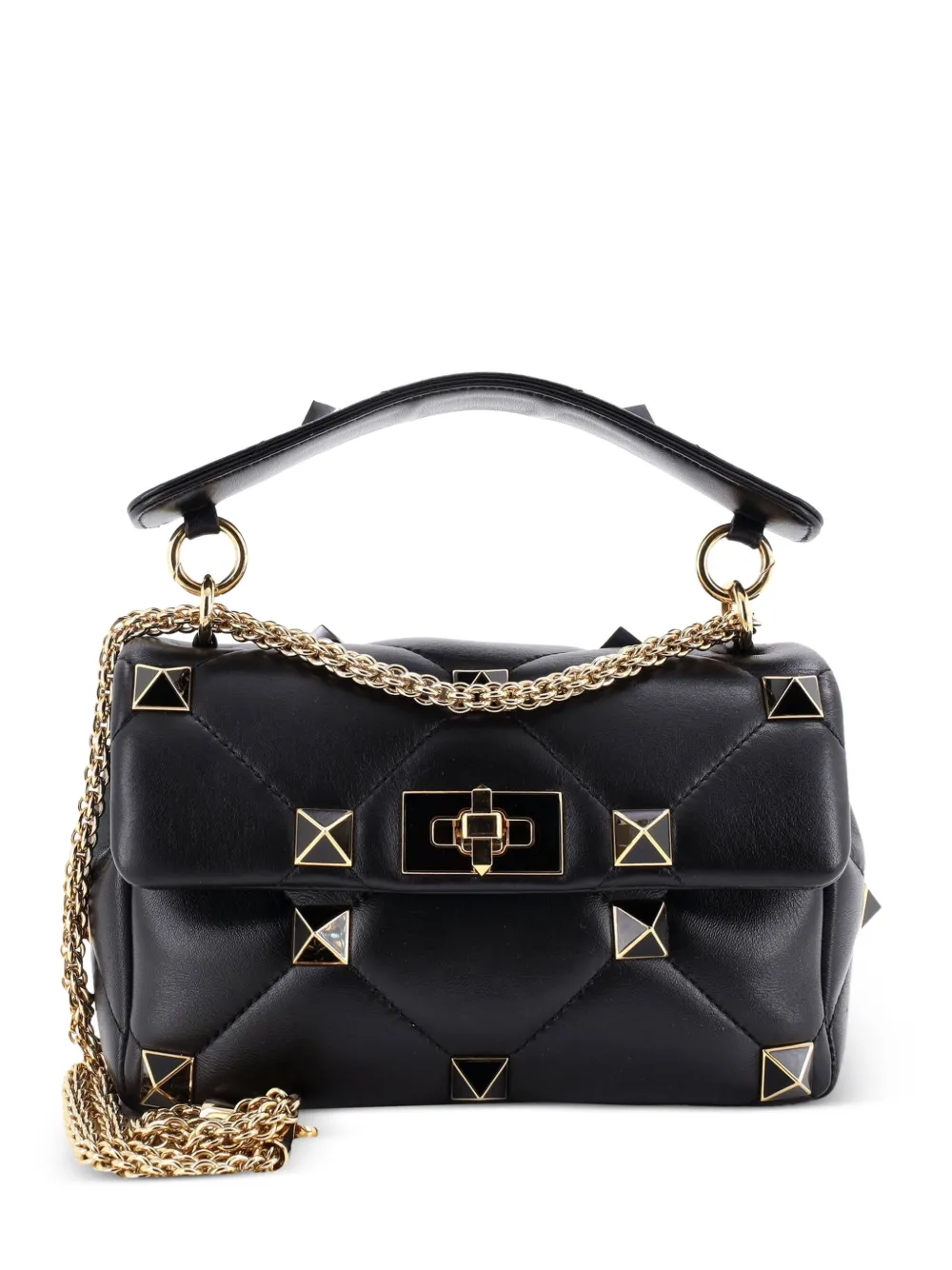 Valentino Garavani Pre-Owned Roman Stud Flap Bag Quilted Leather Small crossbody bag - Nero