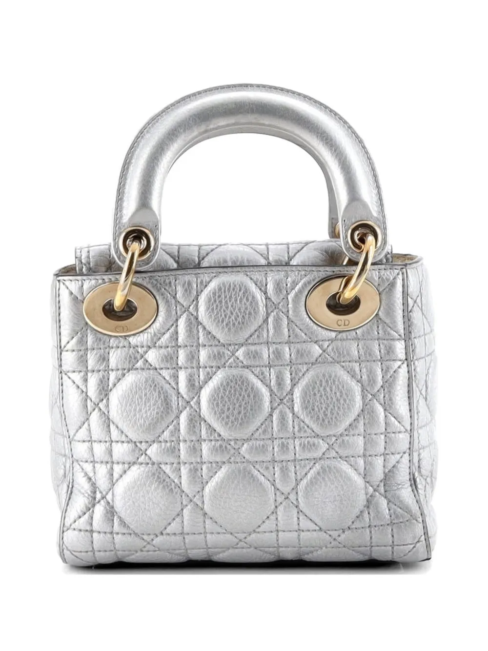  Christian Dior Pre-owned Borsa A Tracolla Lady Dior Mini In Pelle Di Agnello Trapuntata Con Motivo Cannage - Argento 