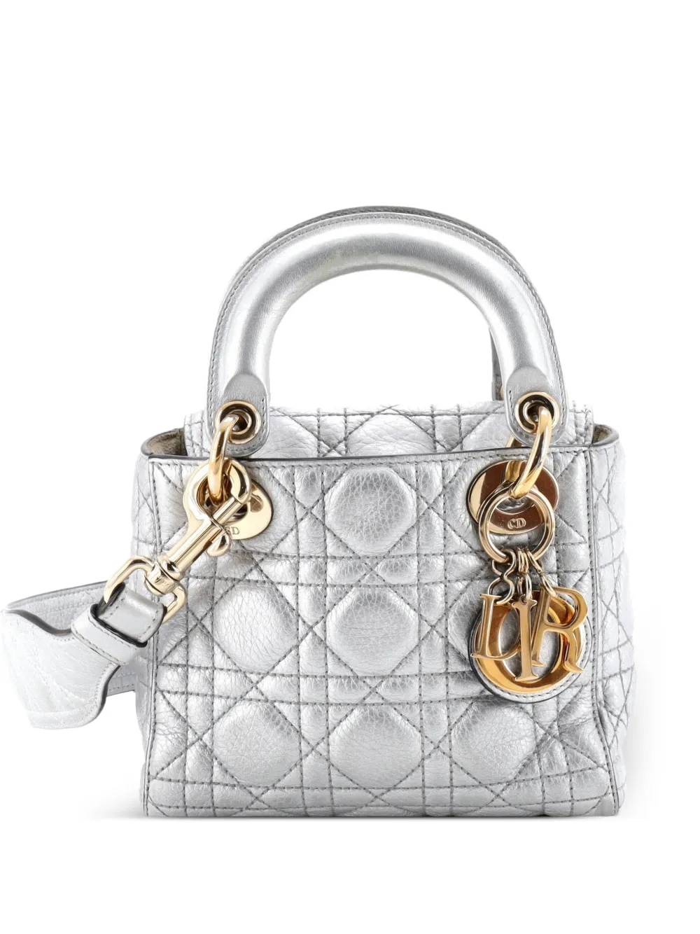 Christian Dior Pre-Owned Lady Dior Bag Cannage Quilt Lambskin Mini satchel - Argento