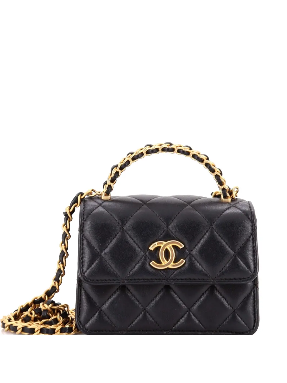 CHANEL Pre-Owned Woven Top Handle CC Flap Clutch on Chain Quilted Lambskin Small satchel - Nero