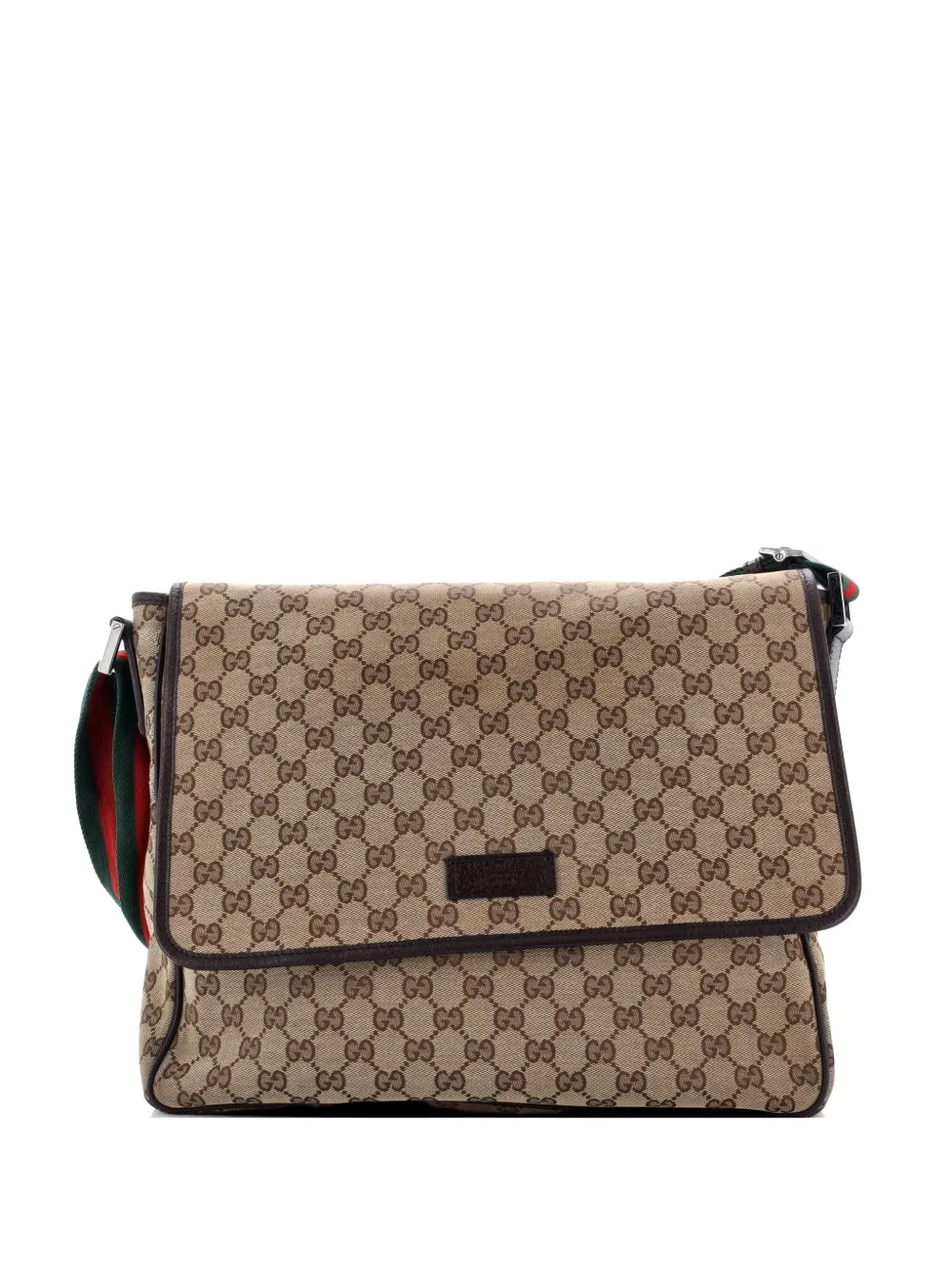 Gucci Pre-Owned Web-strap flap messenger crossbody bag - Marrone