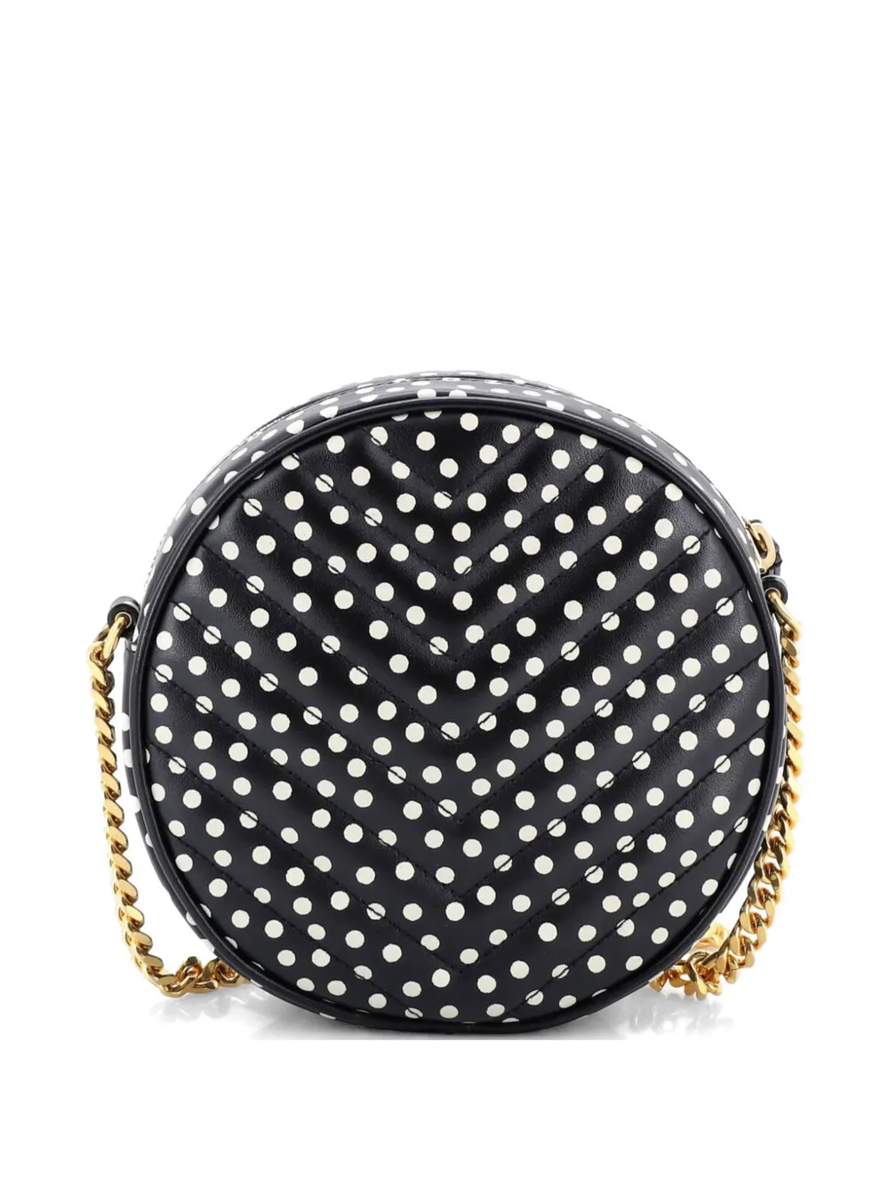  Saint Laurent Pre-owned Vinyle Round Camera Bag Print Matelasse Chevron Leather Crossbody Bag - Black 