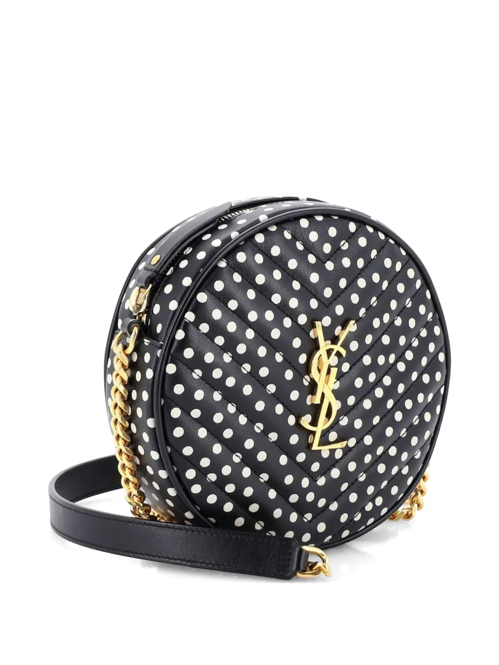  Saint Laurent Pre-owned Vinyle Round Camera Bag Print Matelasse Chevron Leather Crossbody Bag - Black 