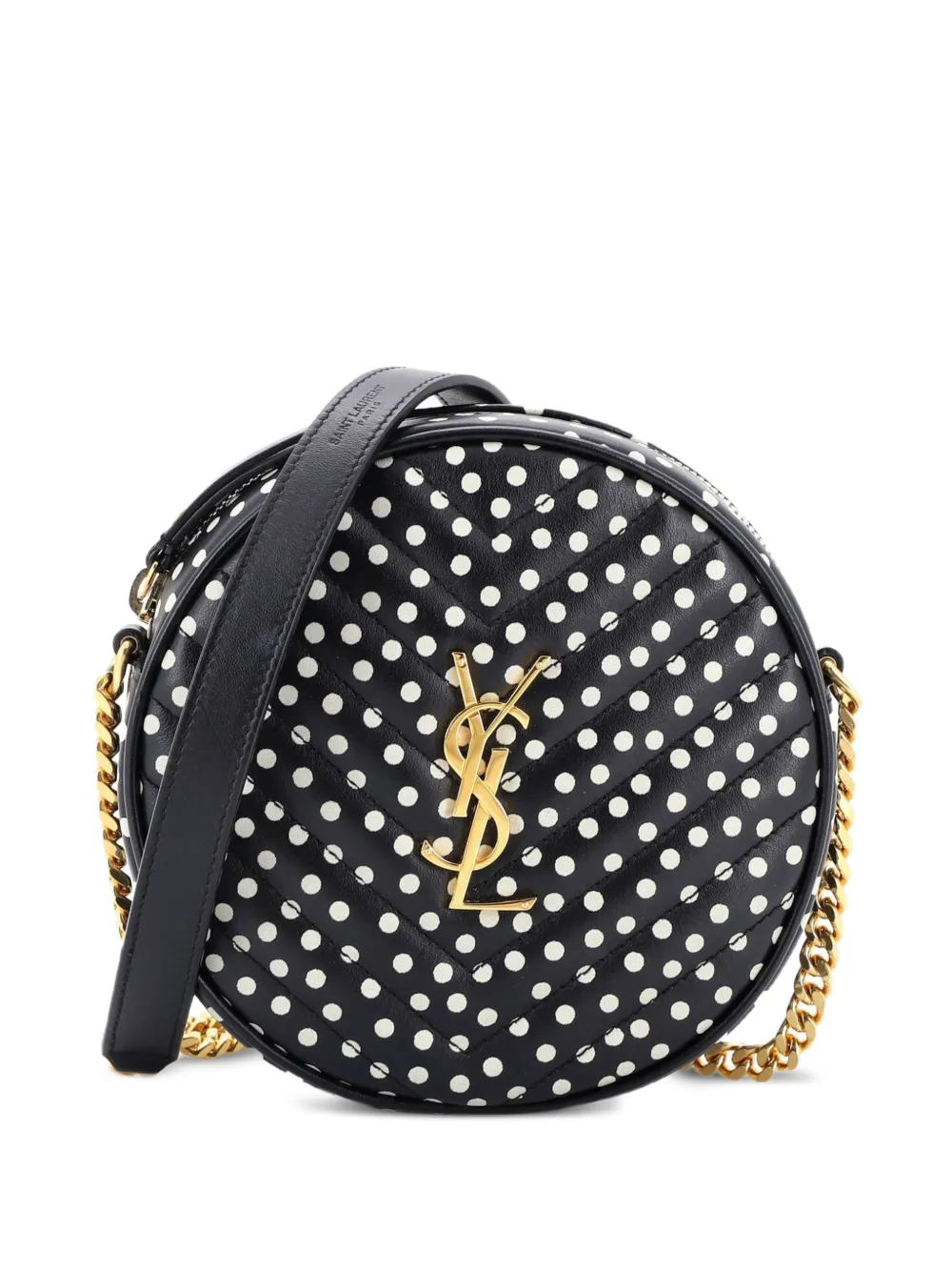 Saint Laurent Pre-Owned Vinyle Round Camera Bag Print Matelasse Chevron Leather crossbody bag - Schwarz