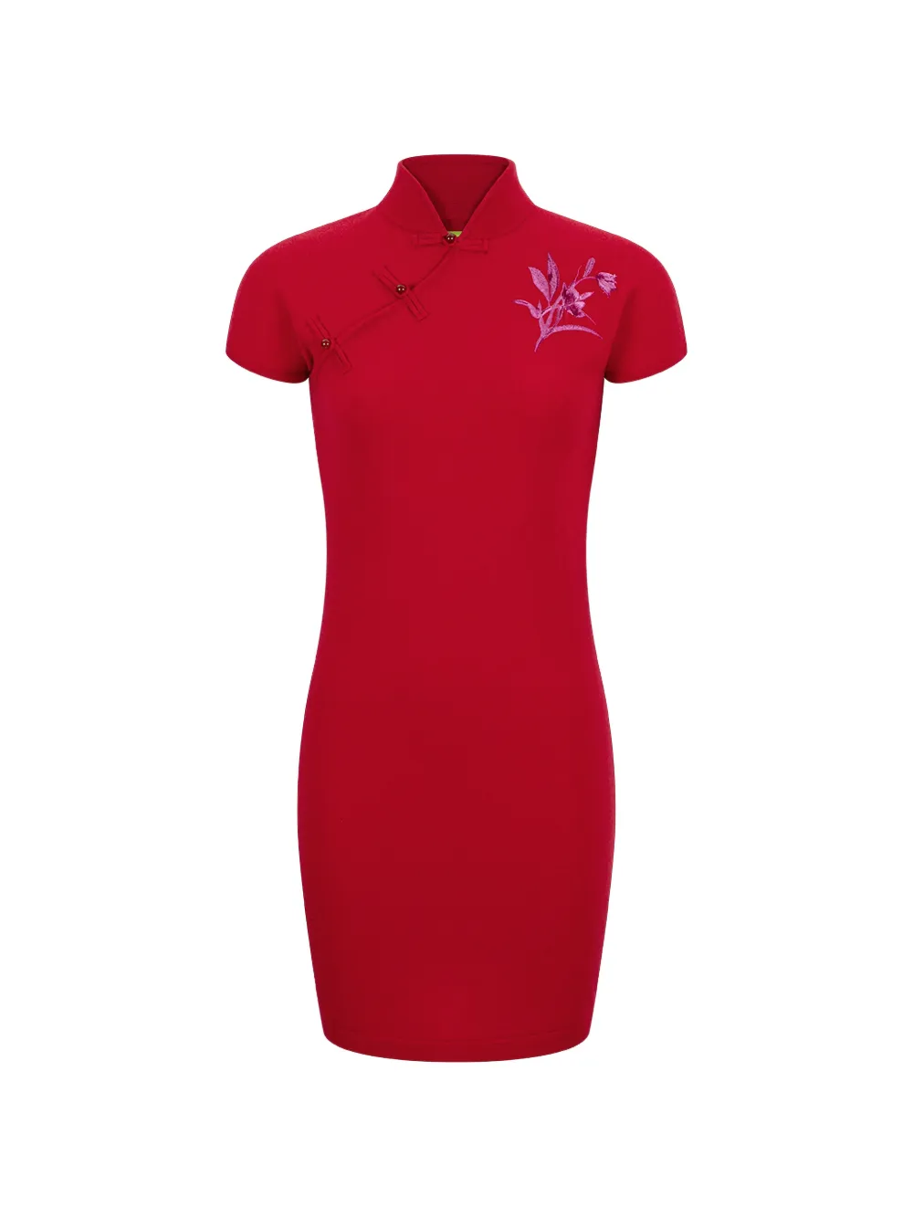 Shanghai Tang floral-embroidered mini dress - Rosso