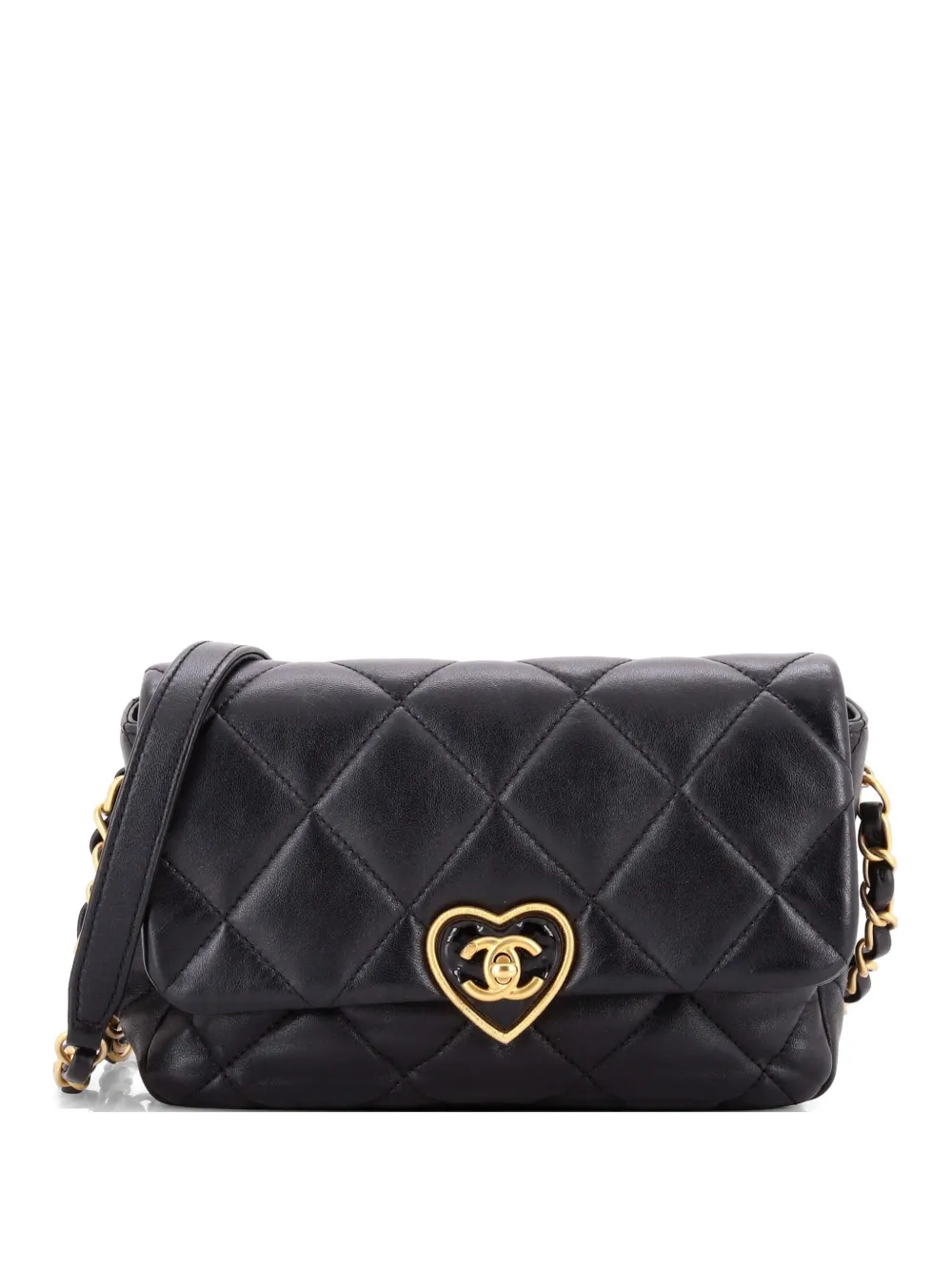 CHANEL Pre-Owned Coco Love CC Heart Flap Bag Quilted Lambskin Small shoulder bag - Nero