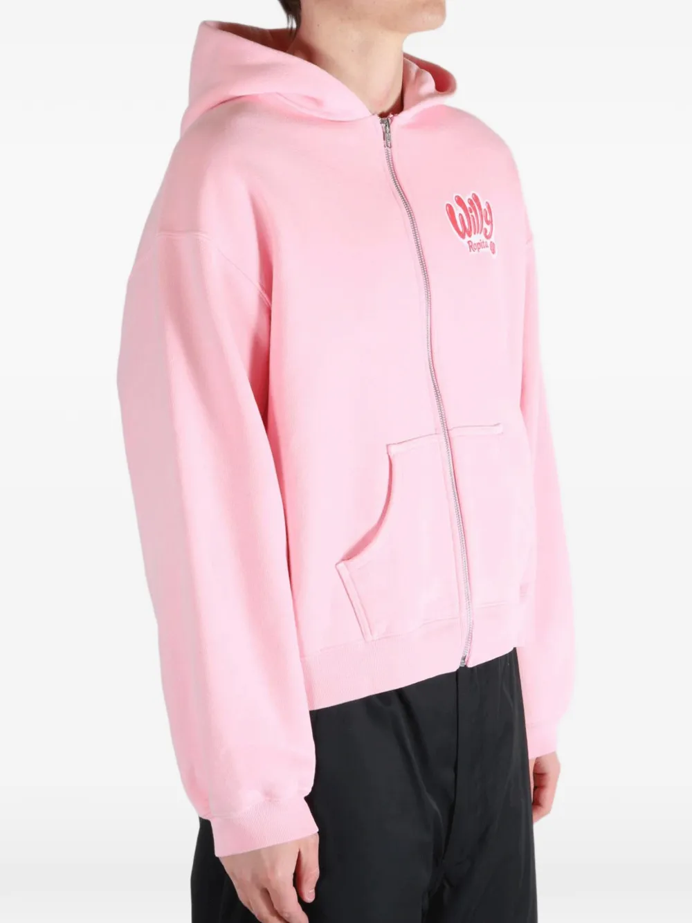 Willy Chavarria Willy Ropita shrunken hoodie met rits en logoprint Roze