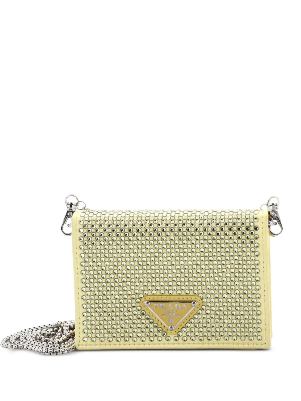 Prada Pre-Owned Flap Card Holder with Chain Satin with Crystals crossbody bag - Giallo