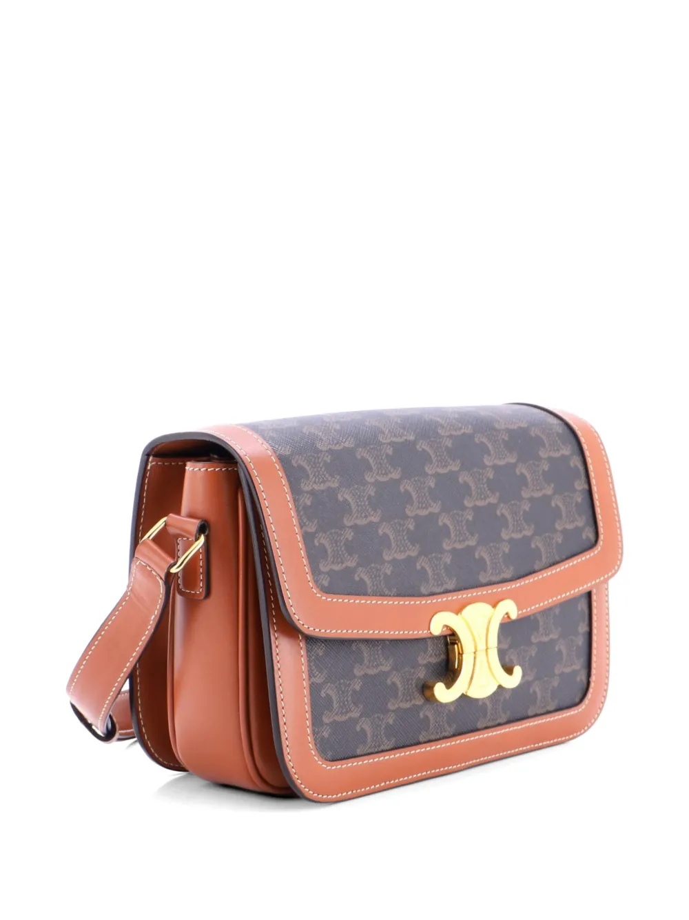  Celine Pre-owned Triomphe Triomphe Coated Canvas Medium Shoulder Bag - Brown 