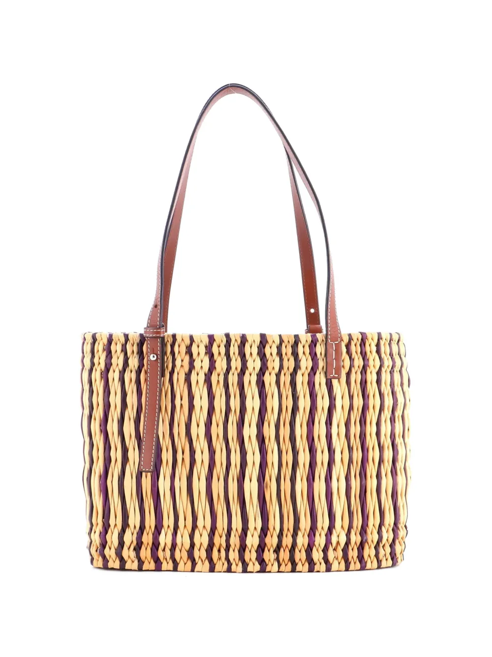 Pre-owned Loewe Square Basket Woven Raffia Small Tote Bag In Brown
