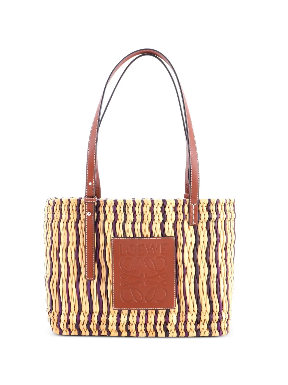 Loewe Pre-Owned Square Basket Woven Raffia Small tote bag - Marrone