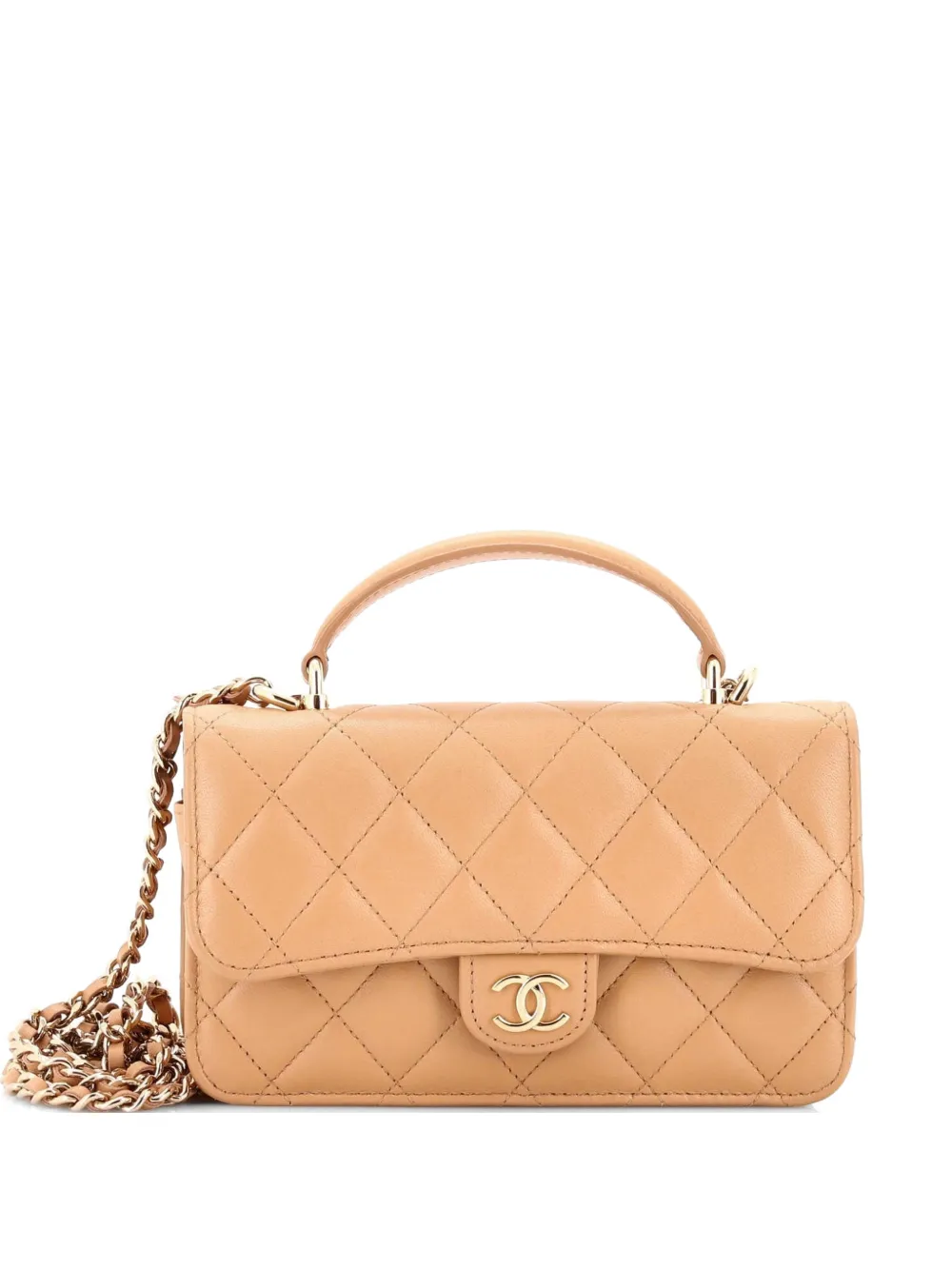CHANEL Pre-Owned Classic Top Handle Flap Phone Holder with Chain Quilted Lambskin crossbody bag - Toni neutri