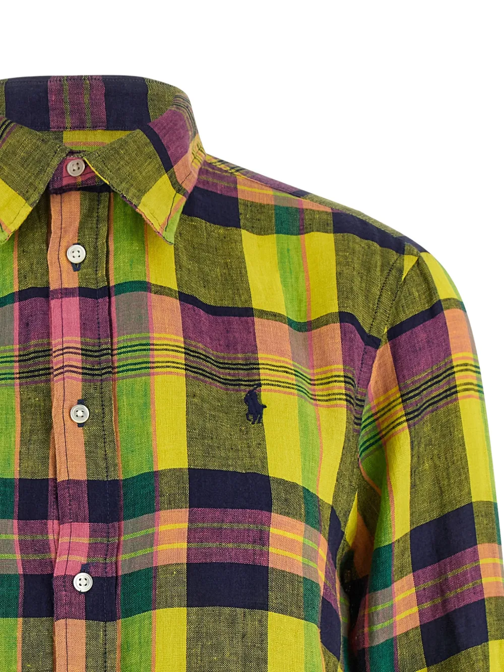 Polo Ralph Lauren Geruite linnen blouse met borduurwerk Geel