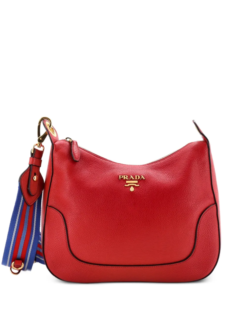 Prada Pre-Owned Striped Strap Zip Hobo Vitello Daino Medium crossbody bag - Rosso