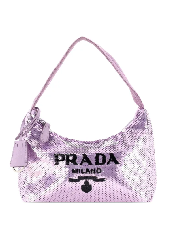 Prada Pre-owned Re-edition 2000 Sequins Mini Hobo Bag in Purple