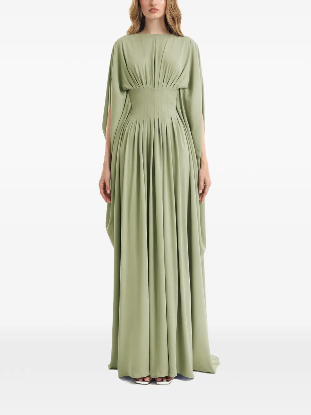 Gemy Maalouf pleated cape-sleeve dress - Verde