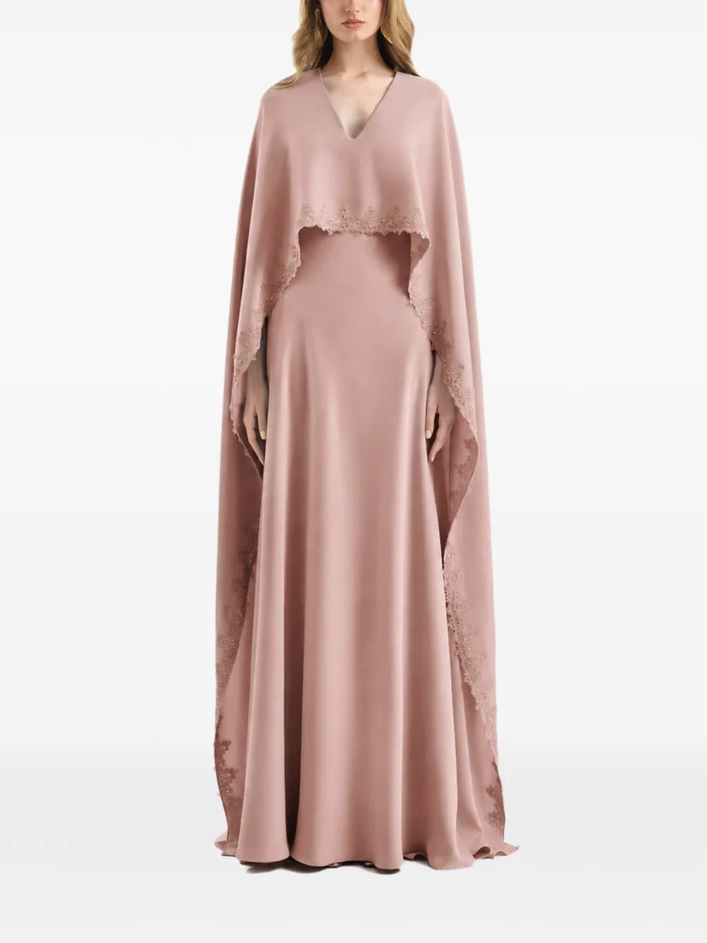 Gemy Maalouf embroidered-cape V-neck dress - Rosa