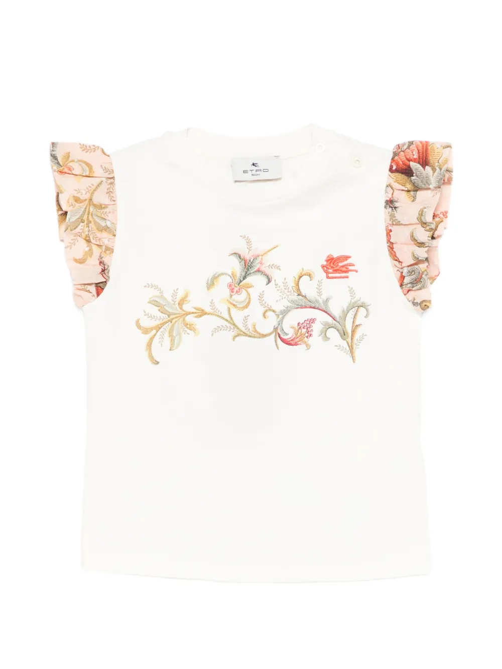 ETRO KIDS floral-print ruffled T-shirt - Toni neutri