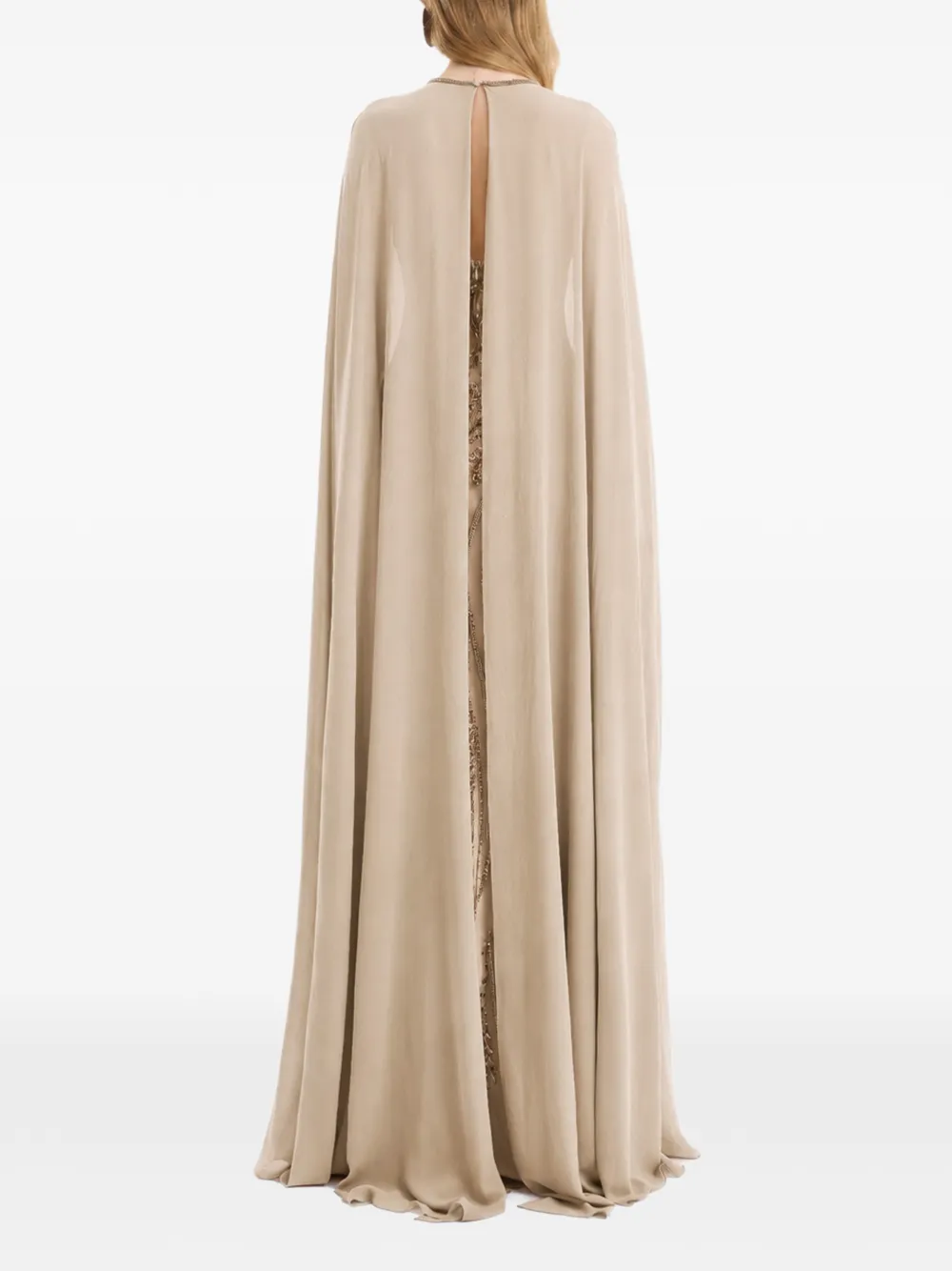 Gemy Maalouf Maxi-jurk verfraaid met kralen en cape Beige