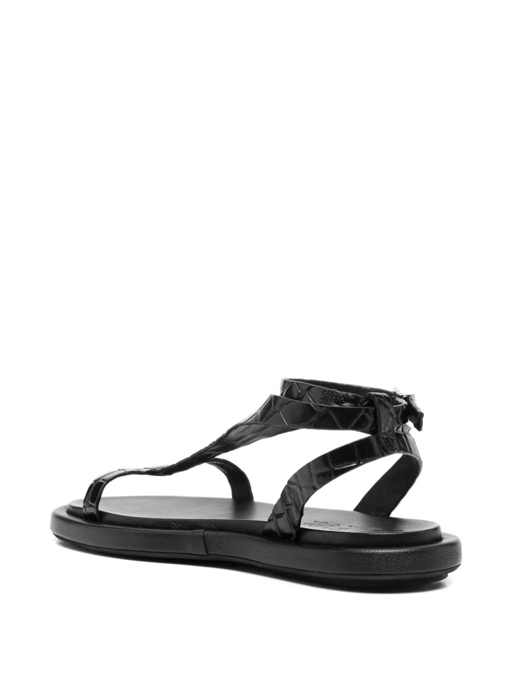 POEVE Nairobi sandalen met krokodillen-reliëf en T-bandje Zwart