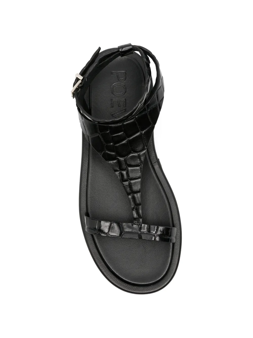 POEVE Nairobi sandalen met krokodillen-reliëf en T-bandje Zwart