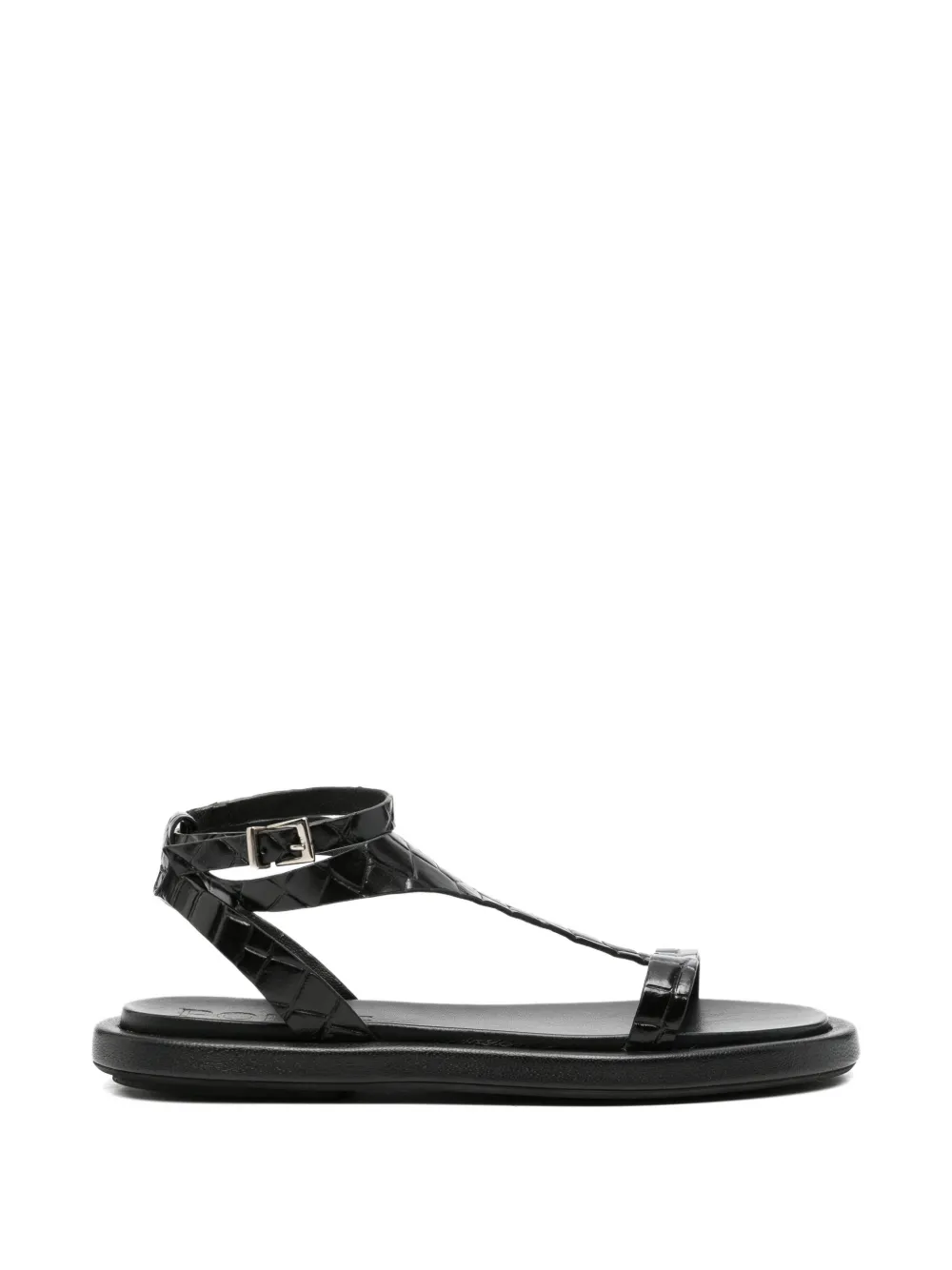 POEVE Nairobi sandalen met krokodillen-reliëf en T-bandje Zwart