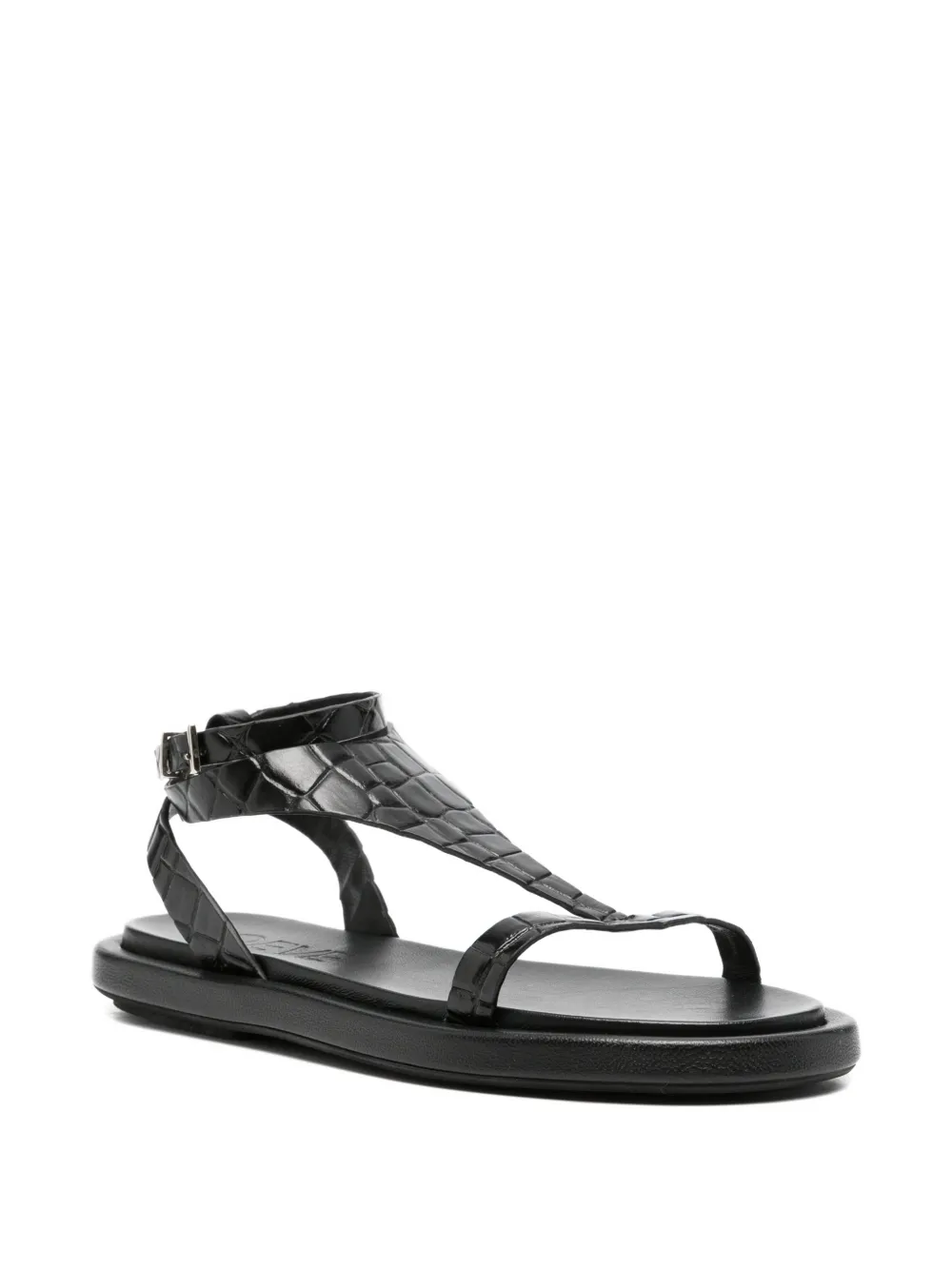 POEVE Nairobi sandalen met krokodillen-reliëf en T-bandje Zwart