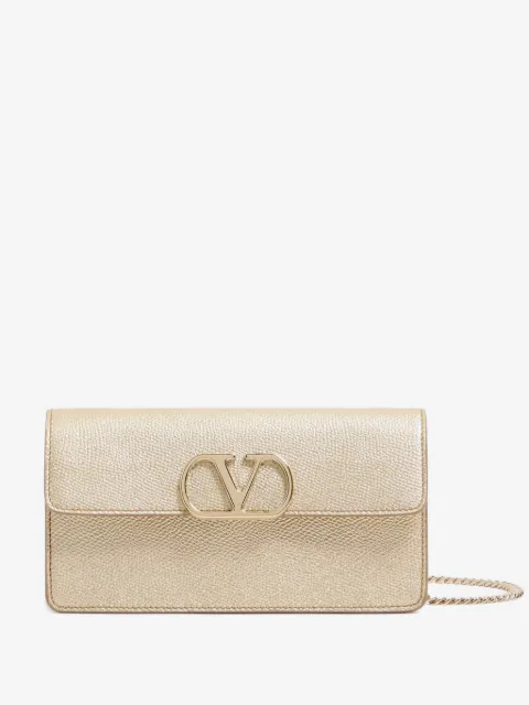Valentino Garavani VLogo Signature laminated grainy calfskin wallet with chain