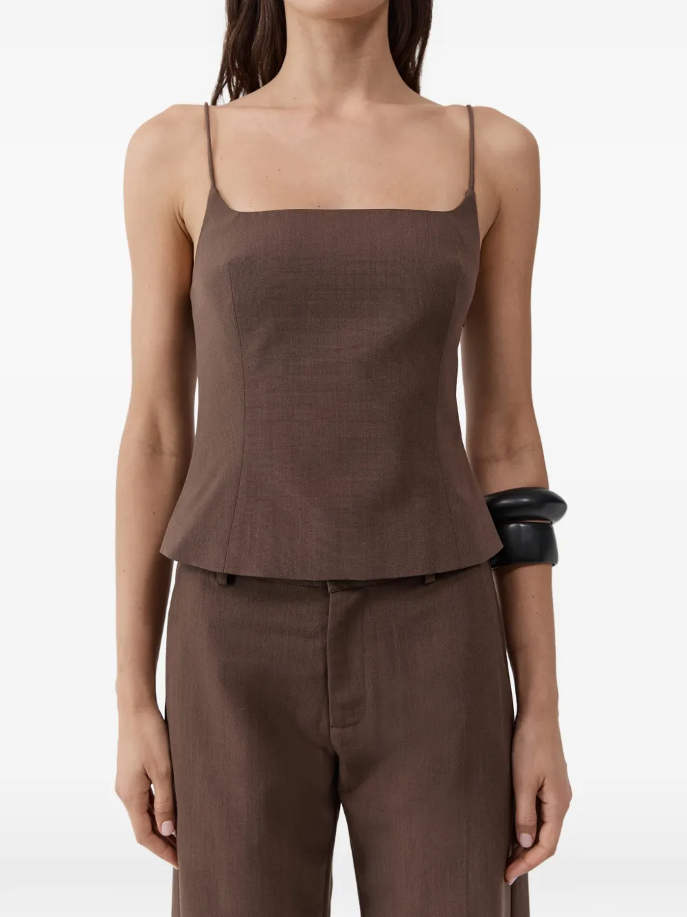 St. Agni Silk Cami Top in Brown, view 2