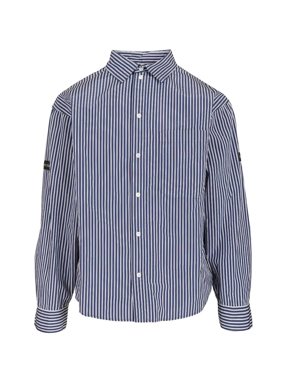 Balenciaga striped logo-patch shirt - Blu