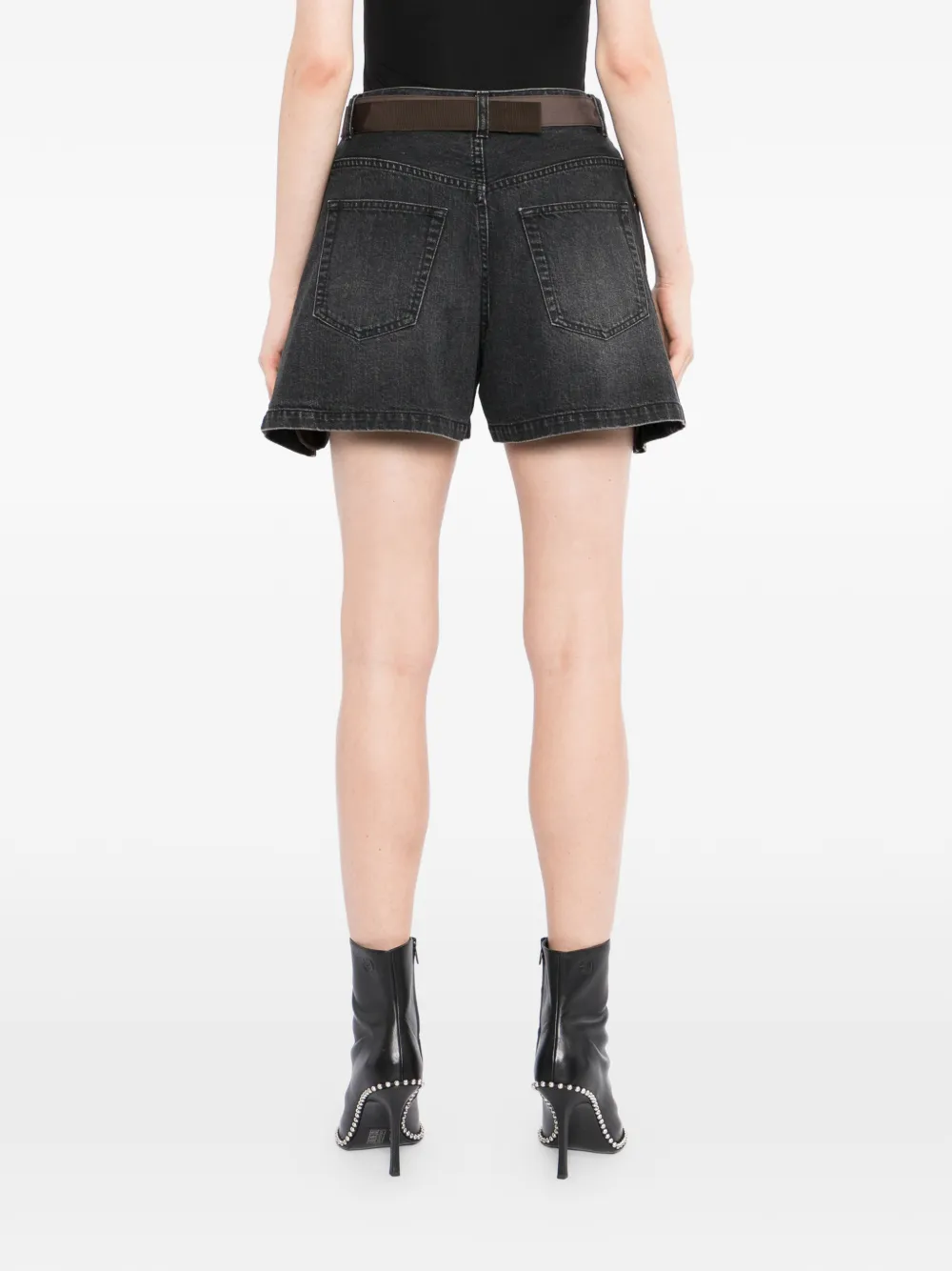 sacai Hybrid shorts met denim vlak Bruin