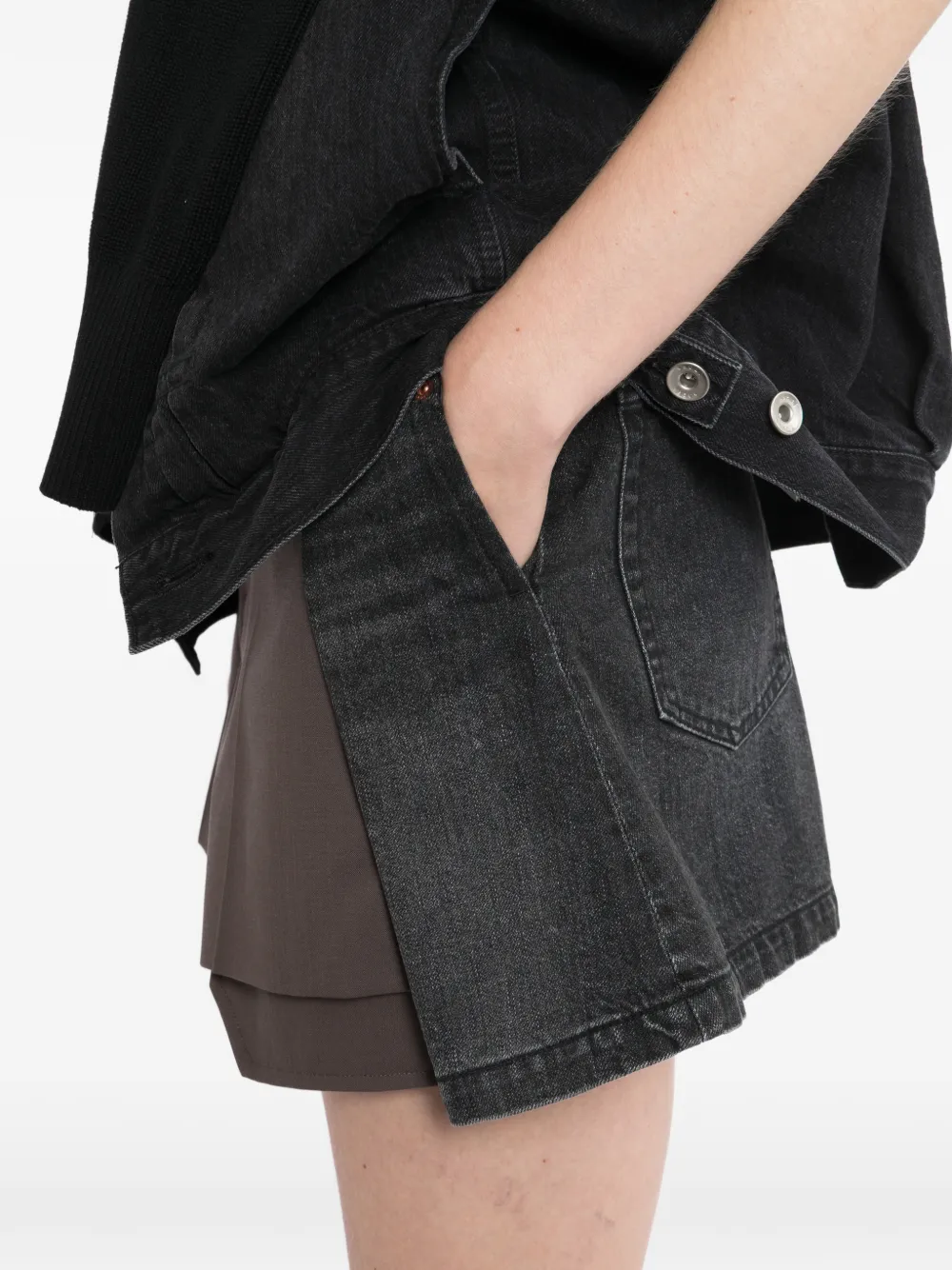 sacai Hybrid shorts met denim vlak Bruin
