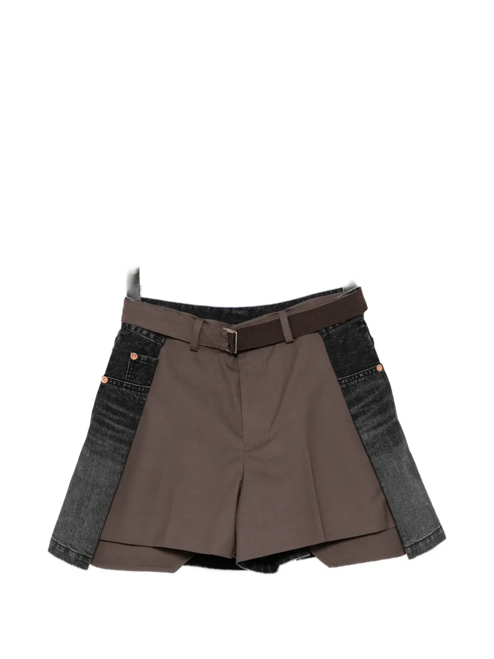 sacai hybrid denim-panel shorts - Marrone
