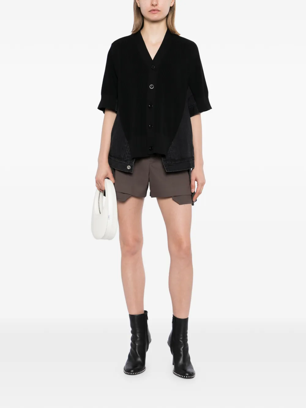 sacai Hybrid shorts met denim vlak Bruin